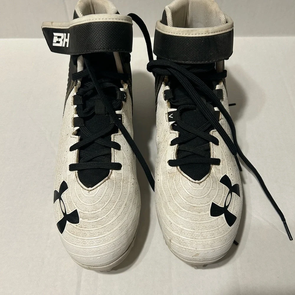 Under Armour Harper 4 Mid RM Baseball Cleats Size 7.5 – Black White Molded Studs